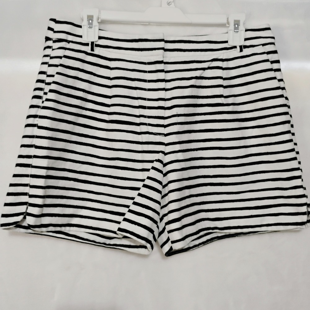 J Crew Black White Striped Cotton Shorts Womens 10 Pleated Textured Nautical W